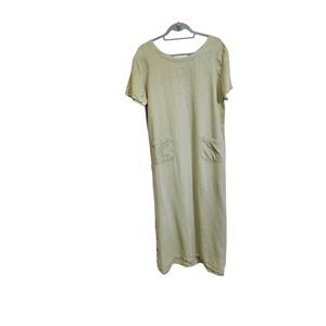 Studio Ease Linen Maxi Dress Peasant Garden Green Pocketed Button Vintage 90s 14